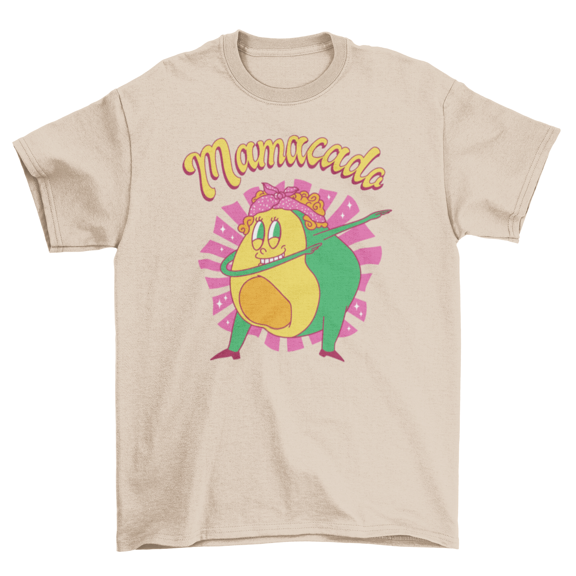 A humorous t-shirt featuring an avocado mom dabbing with the caption 'Mamacado', perfect for avocado lovers.