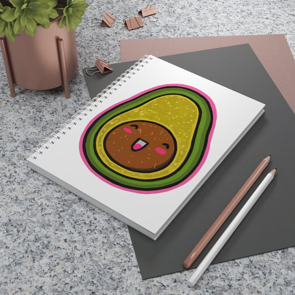 Avocado Spiral Notebook with customizable covers and wide-ruled pages, featuring a semi-gloss laminated finish.