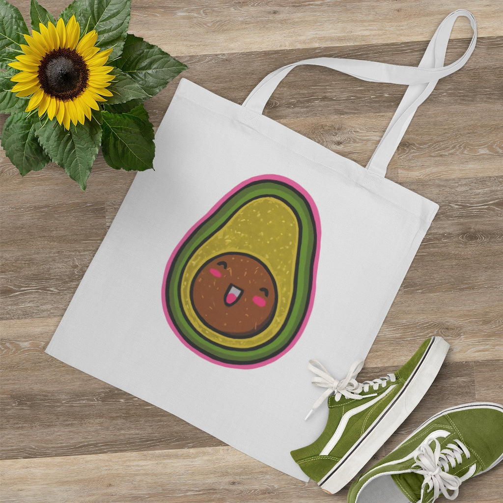 Avocado Tote Bag made of 100% cotton with long handles and cross stitching, available in multiple colors.