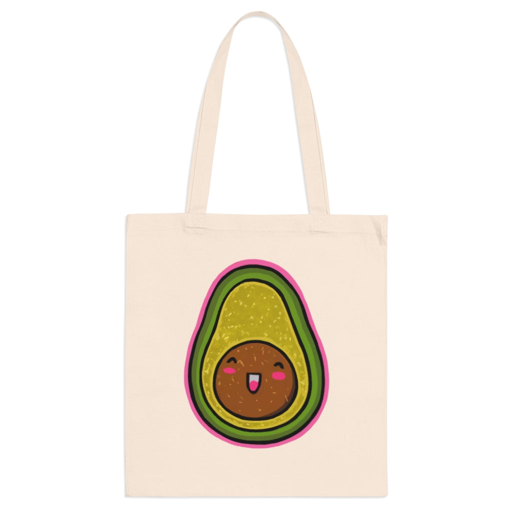 Avocado Tote Bag made of 100% cotton with long handles and cross stitching, available in multiple colors.