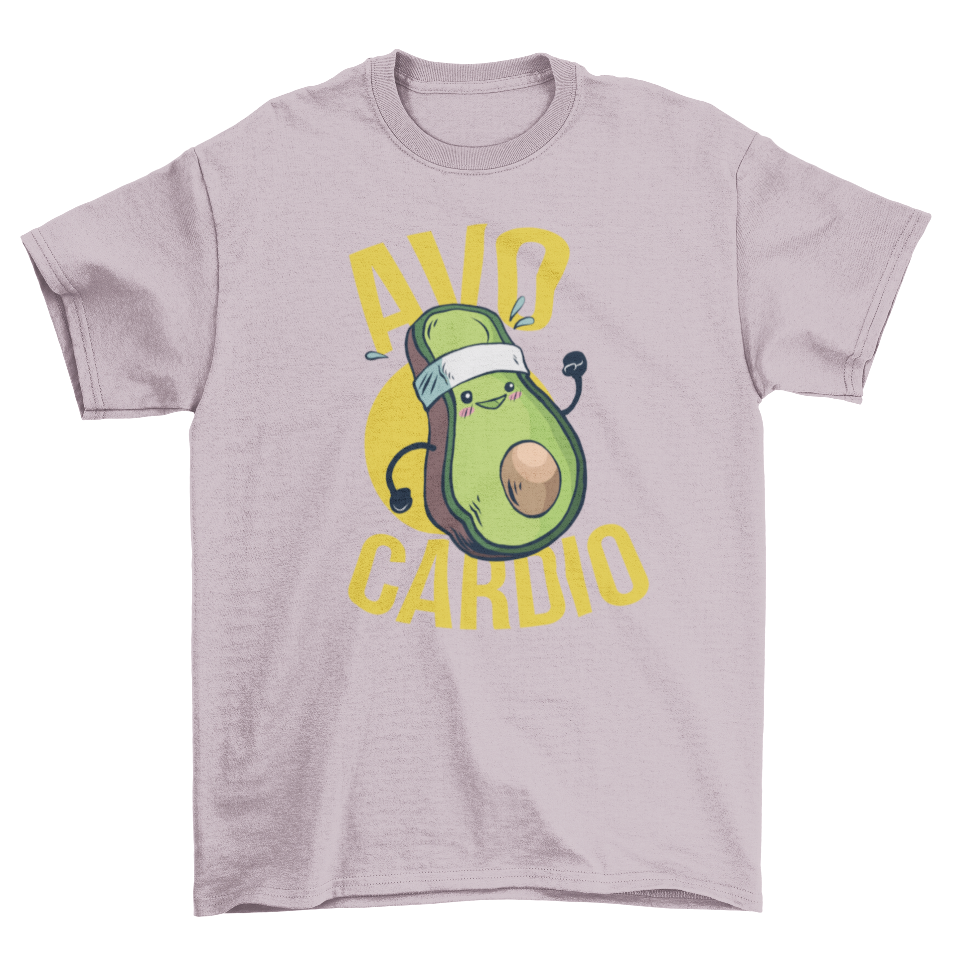 Avocardio T-Shirt featuring a running avocado illustration with 'Avo Cardio' lettering.