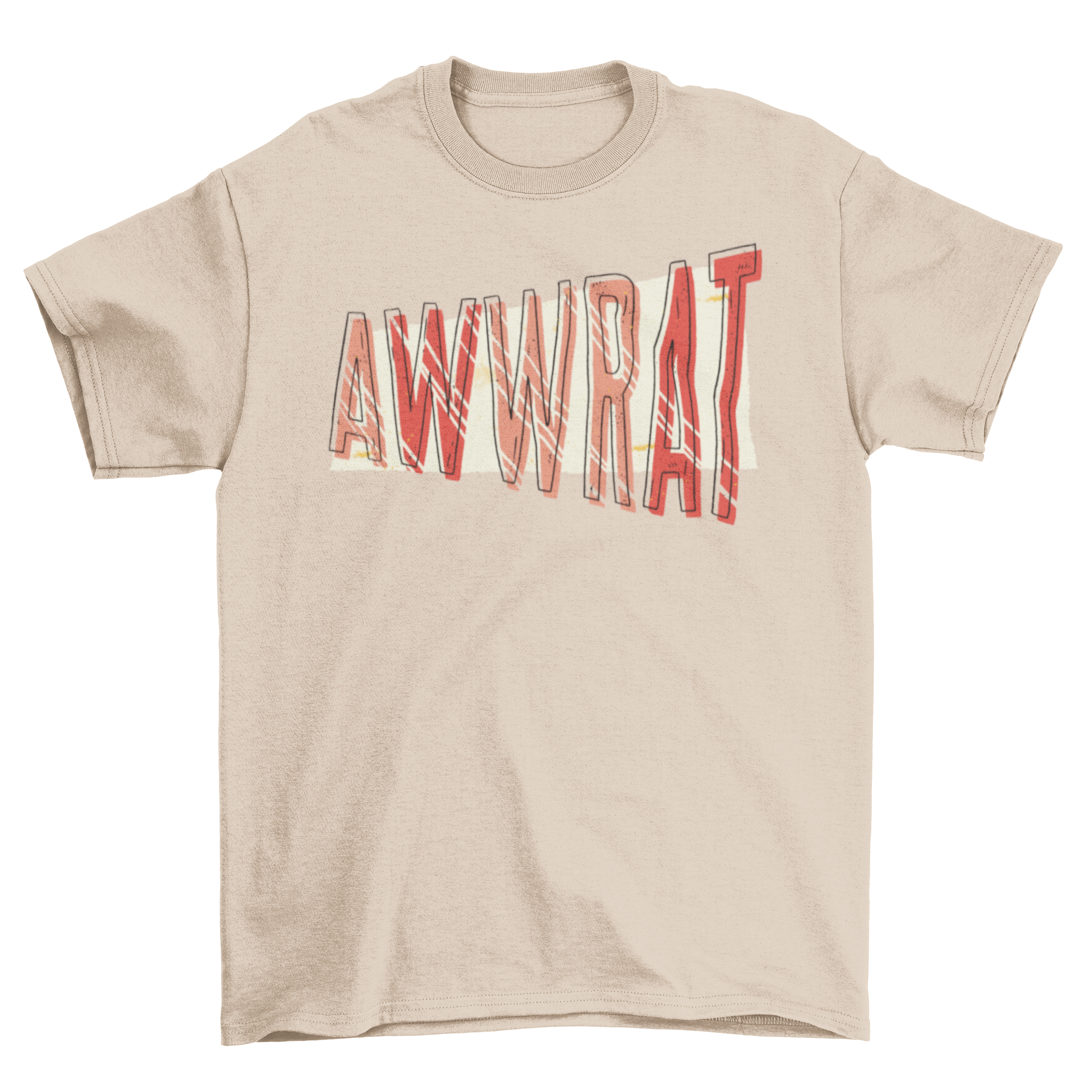 A stylish Aww Rat Lettering T-shirt featuring playful text design in a casual setting.