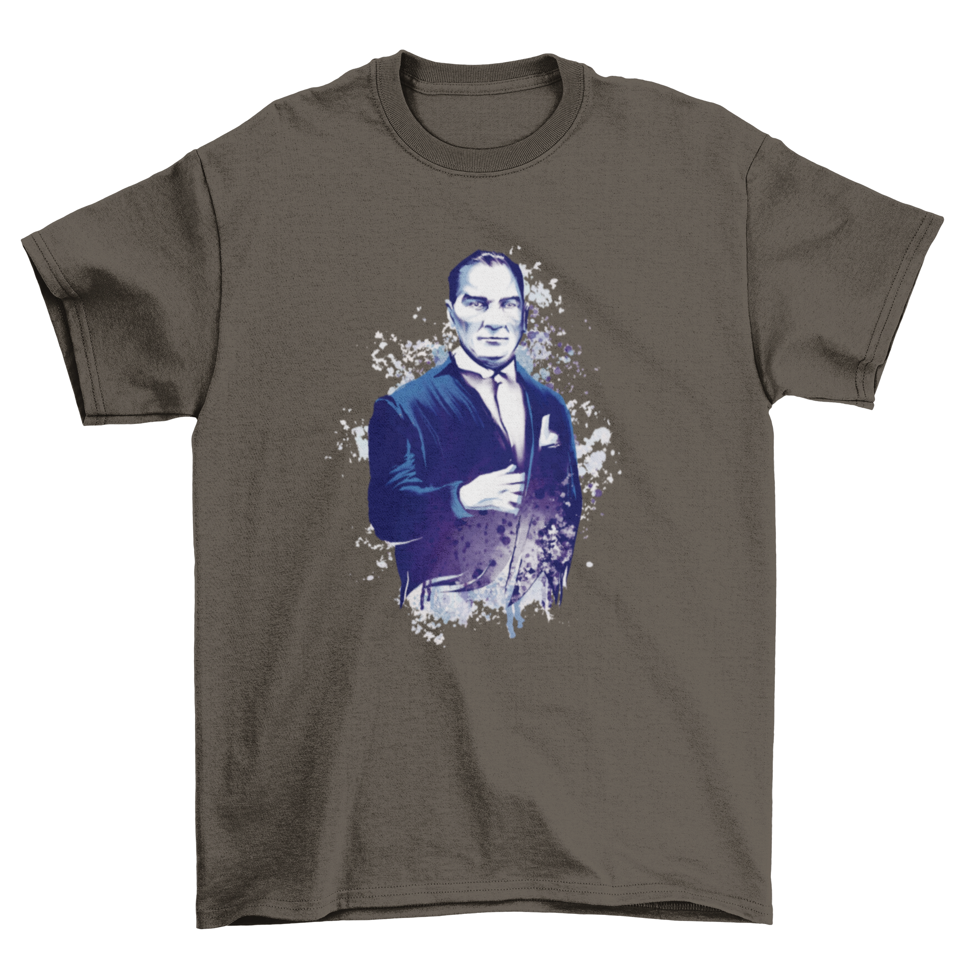 A stylish t-shirt featuring a grunge-style illustration of Ataturk, the founder of modern Turkey, showcasing his iconic portrait.