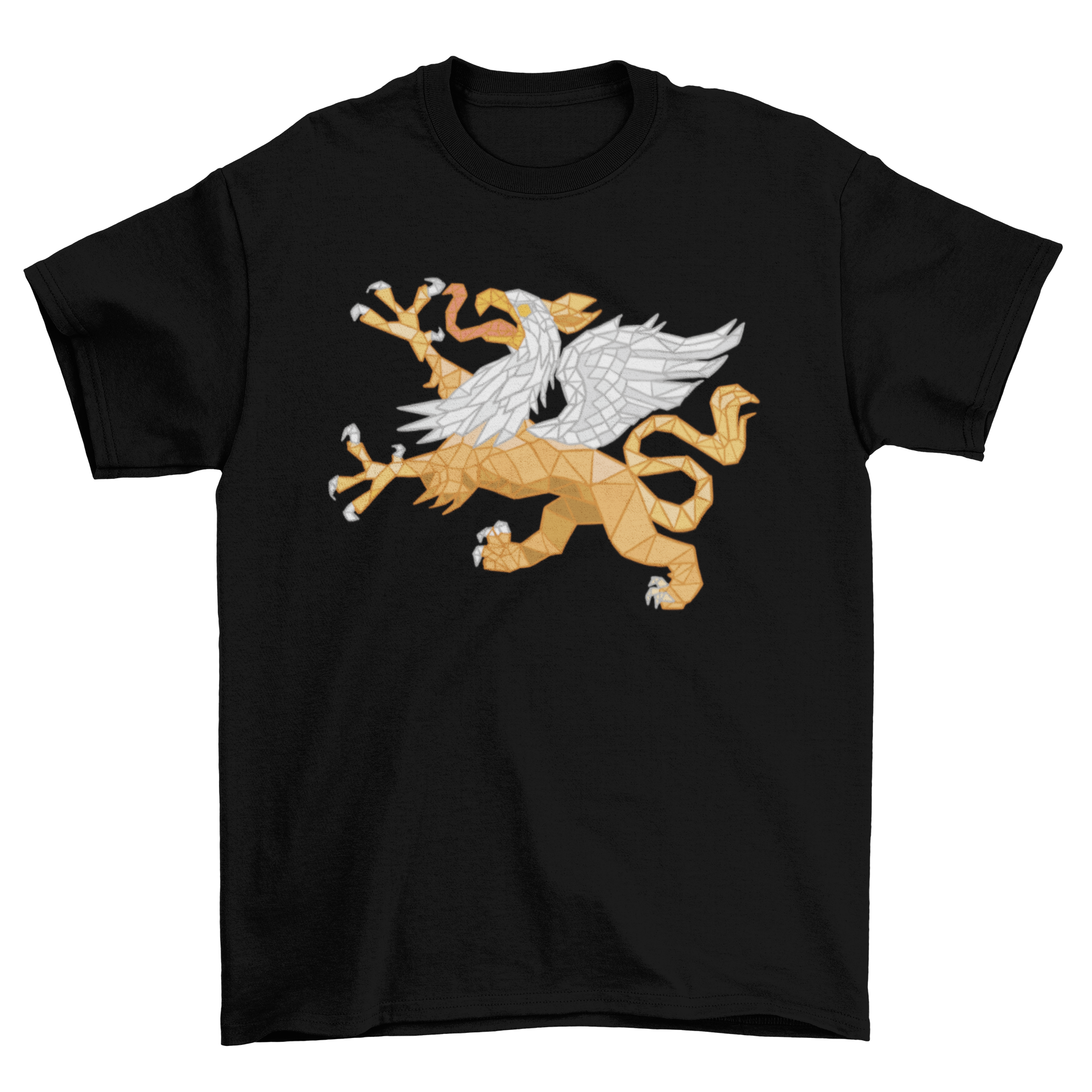 Awesome Griffin low poly t-shirt design featuring a polygonal style griffin in vibrant colors.