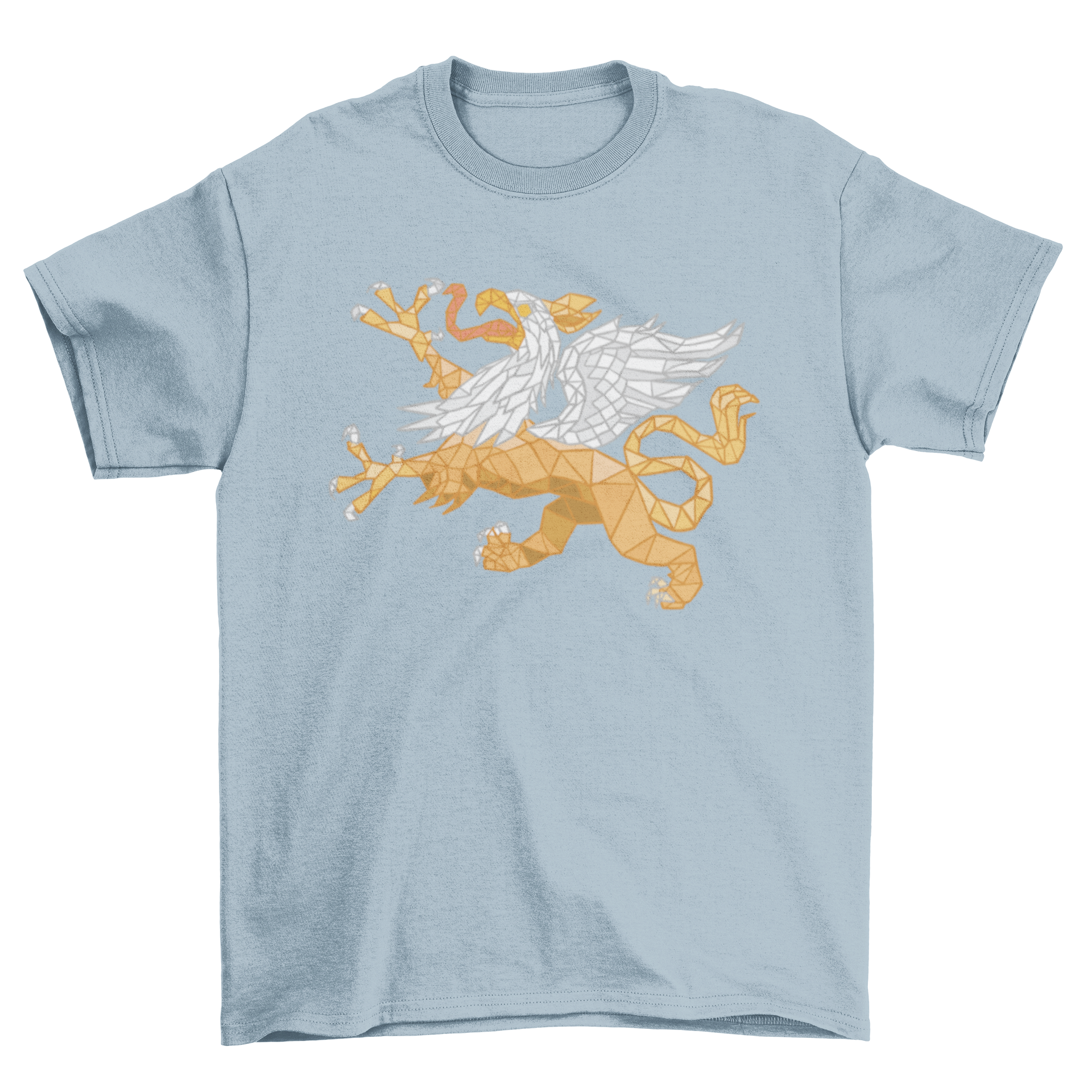 Awesome Griffin low poly t-shirt design featuring a polygonal style griffin in vibrant colors.