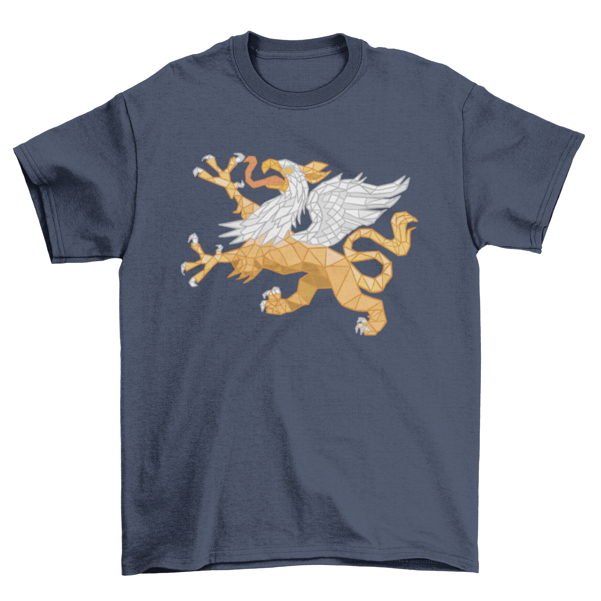 Awesome Griffin low poly t-shirt design featuring a polygonal style griffin in vibrant colors.