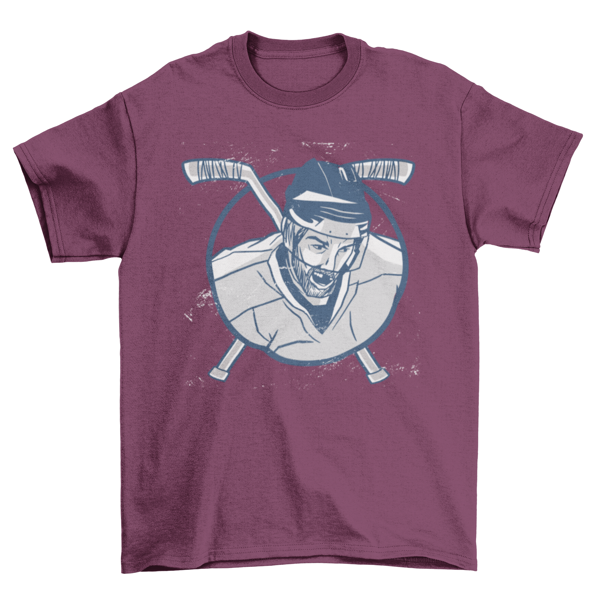 A humorous t-shirt featuring an ice hockey player design inside a round frame, perfect for old men who love hockey.