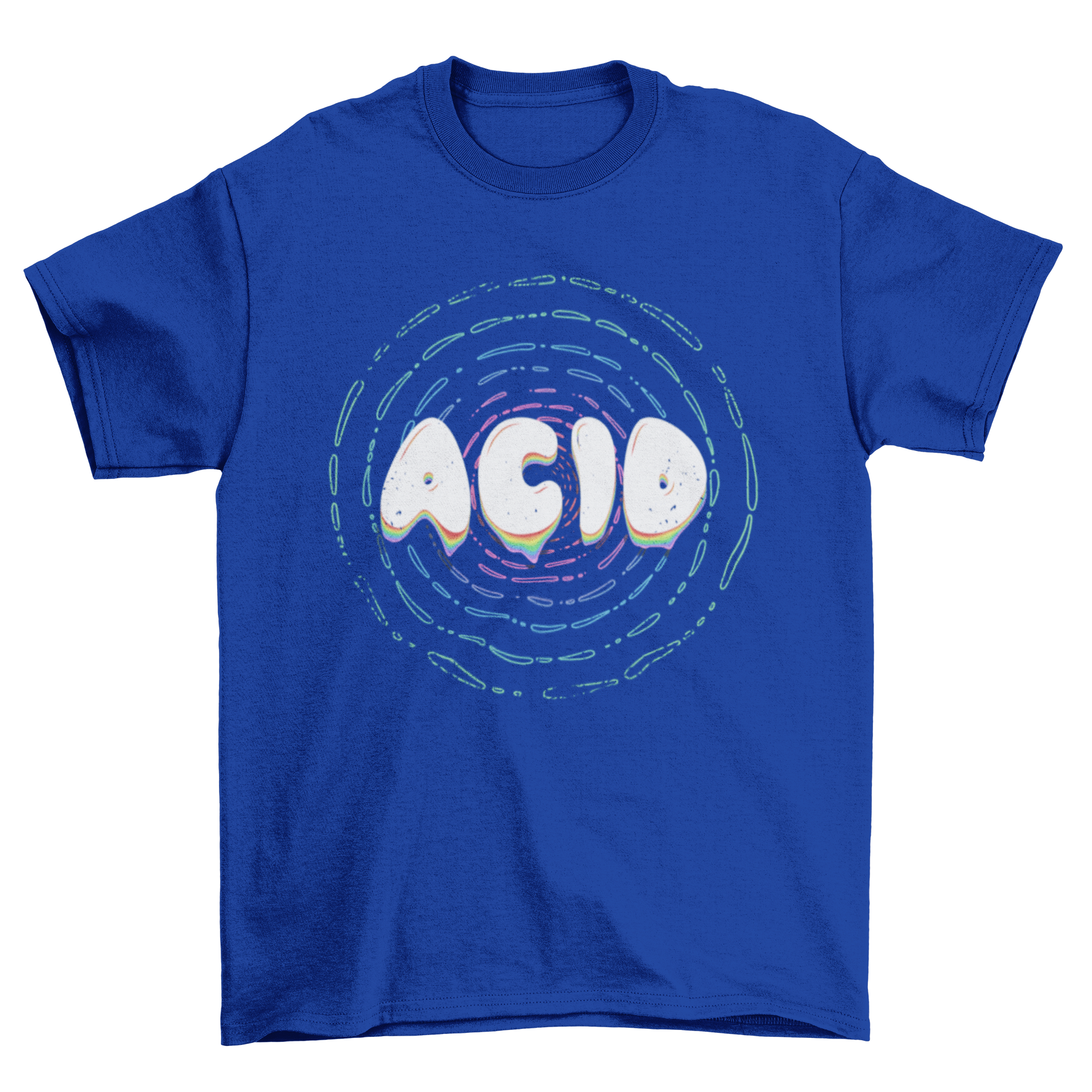 A vibrant acid effect t-shirt featuring a psychodelic design with editable text, perfect for bold fashion statements.