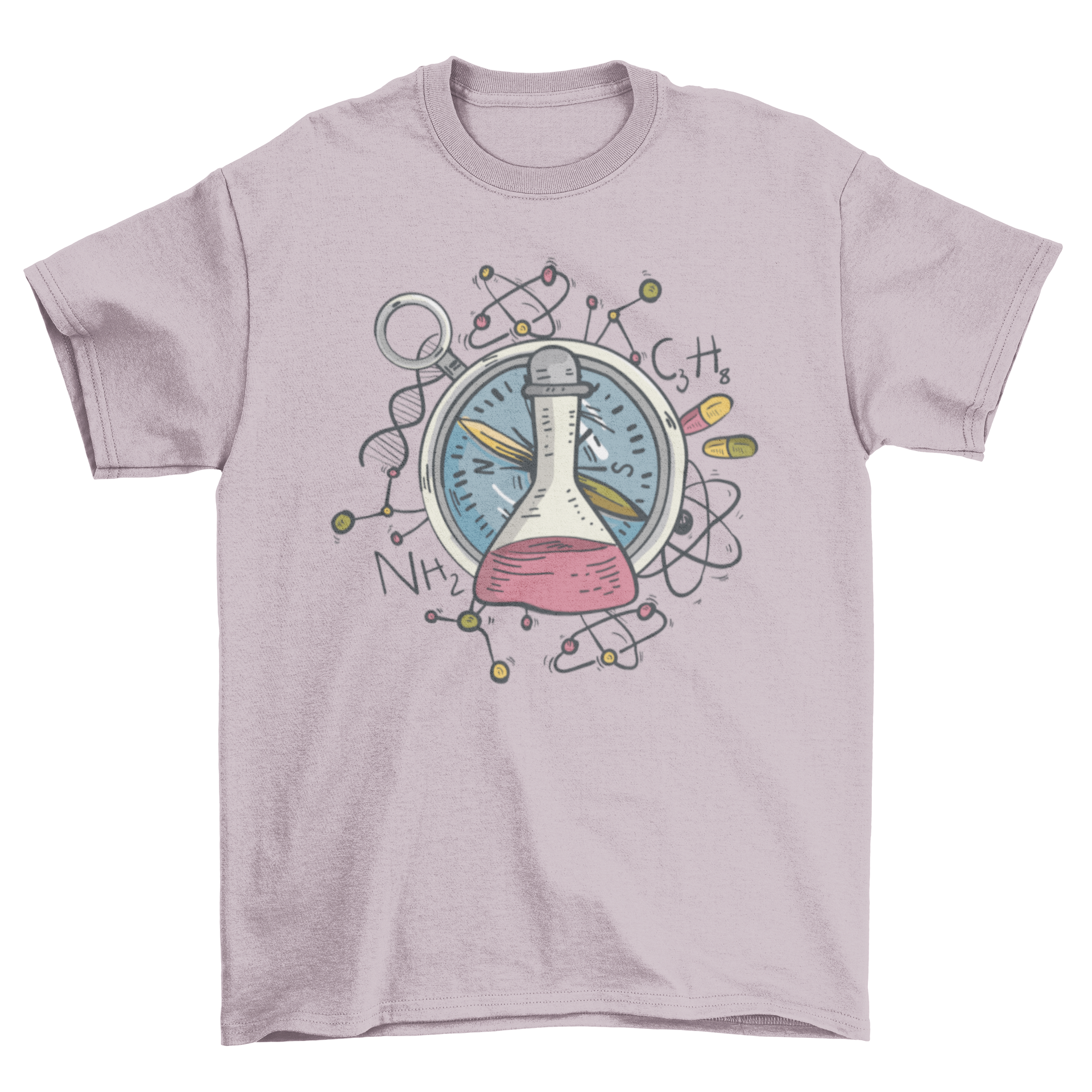 Awesome Science t-shirt featuring a chemistry flask and compass design, perfect for science enthusiasts.