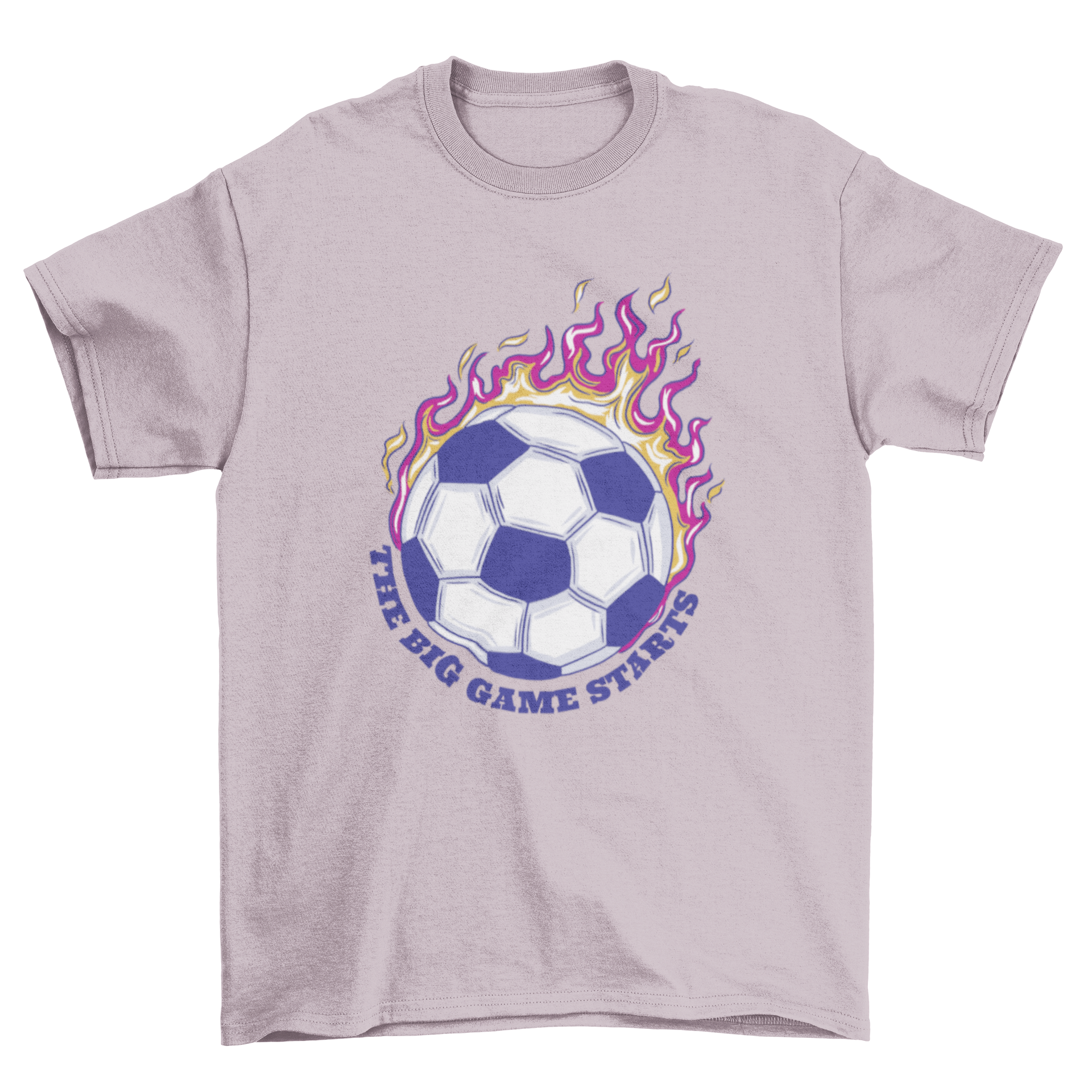 Awesome t-shirt featuring a soccer ball on fire with the quote 'The big game starts'.