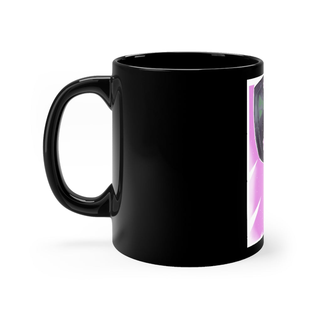 Axe Black mug 11oz, featuring a sleek black ceramic design with rounded corners and a comfortable C-handle.