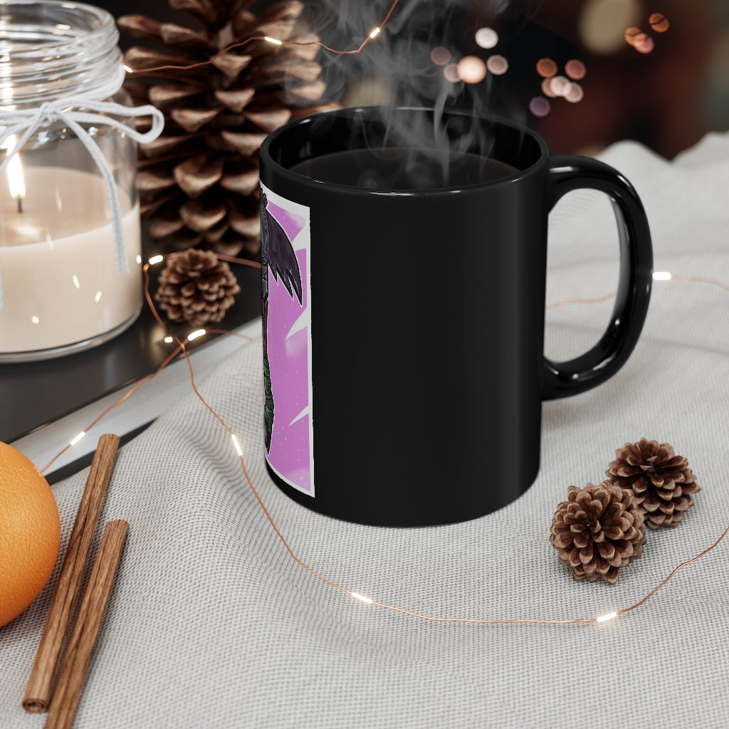 Axe Black mug 11oz, featuring a sleek black ceramic design with rounded corners and a comfortable C-handle.