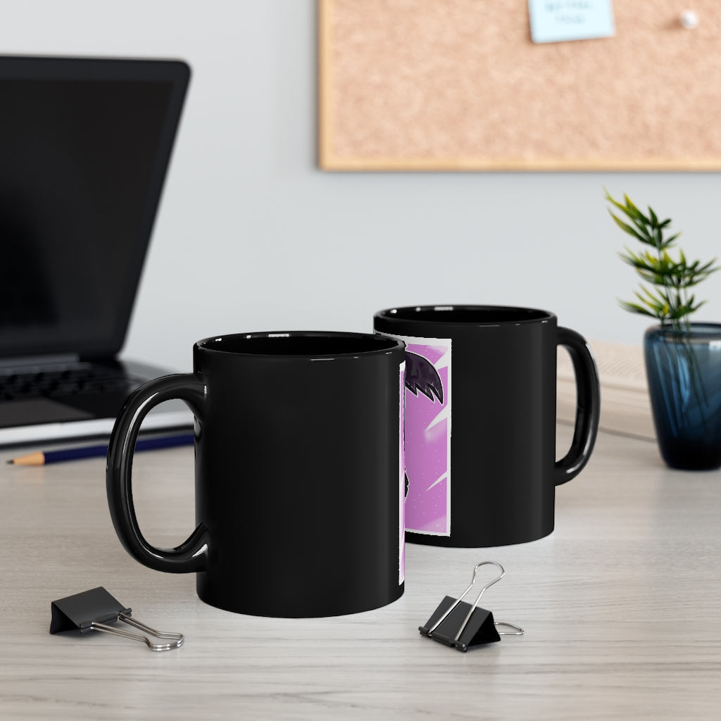 Axe Black mug 11oz, featuring a sleek black ceramic design with rounded corners and a comfortable C-handle.