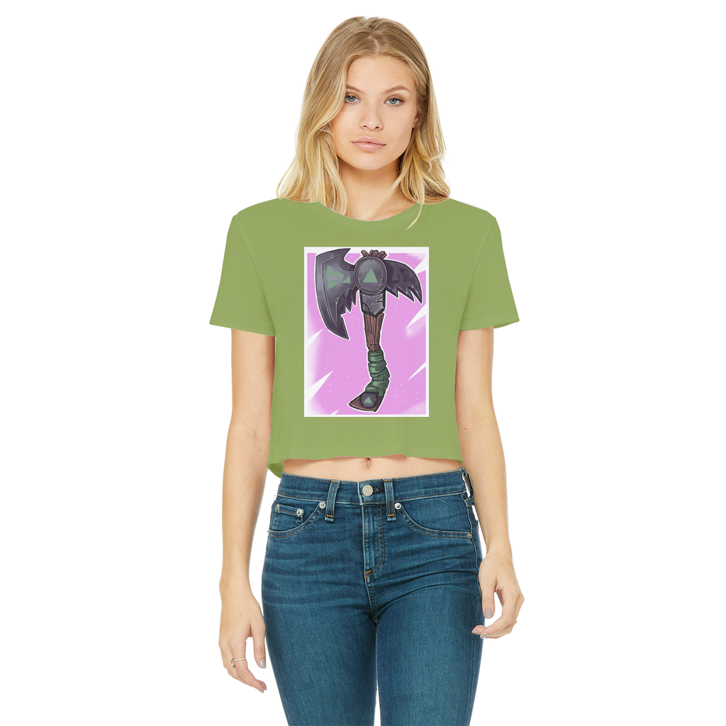 Axe Classic Women's Cropped Raw Edge T-Shirt featuring a round neck, short sleeves, and a stylish raw edge hem in various colors.