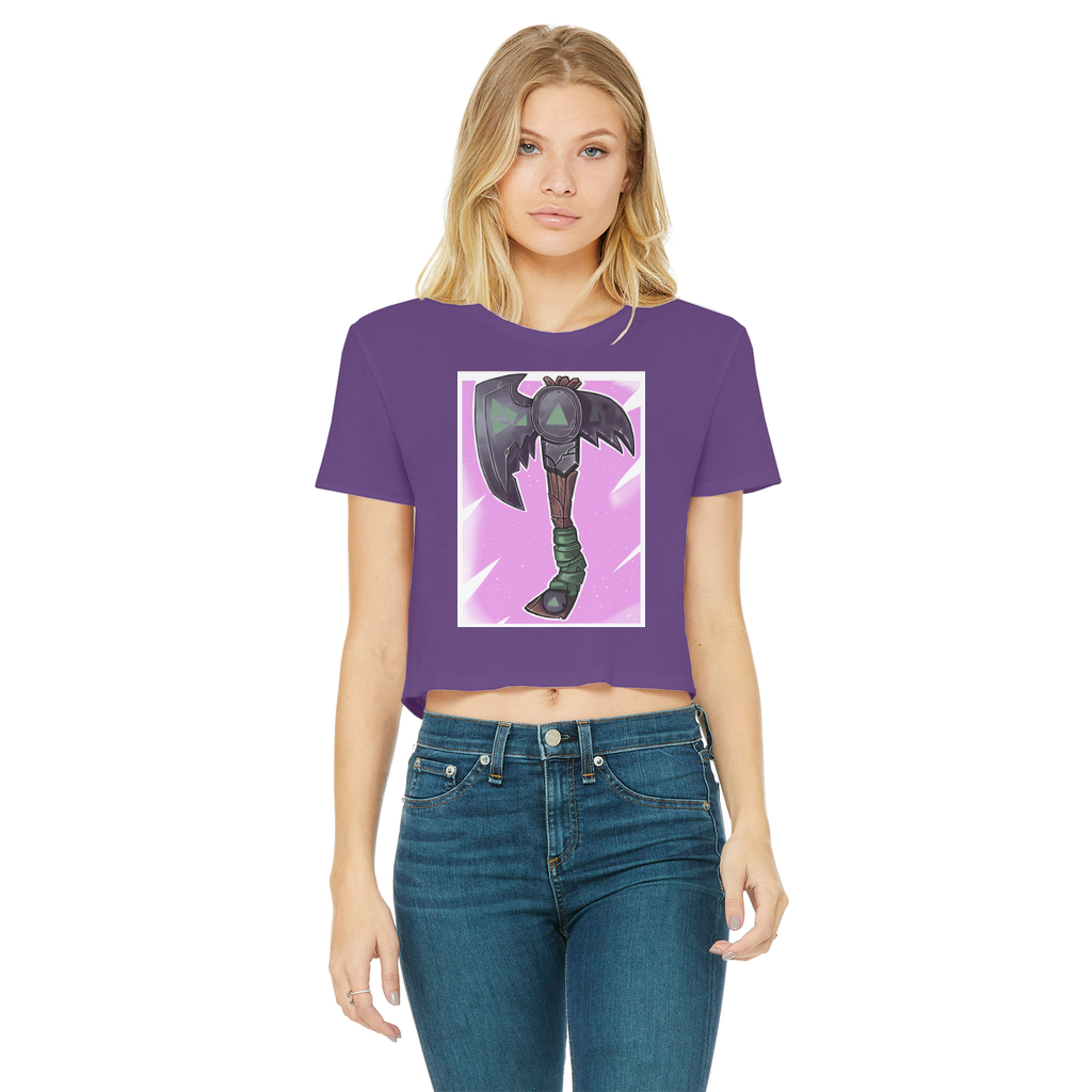 Axe Classic Women's Cropped Raw Edge T-Shirt featuring a round neck, short sleeves, and a stylish raw edge hem in various colors.