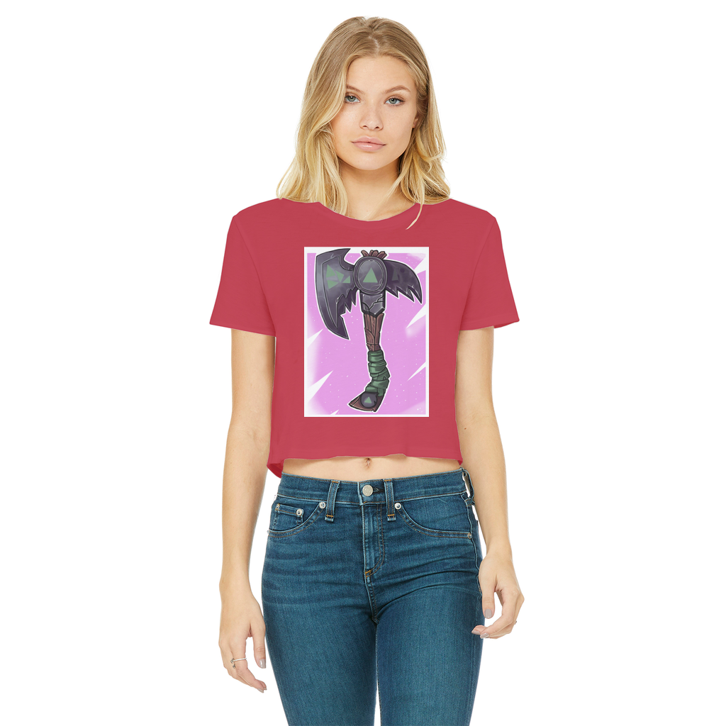 Axe Classic Women's Cropped Raw Edge T-Shirt featuring a round neck, short sleeves, and a stylish raw edge hem in various colors.