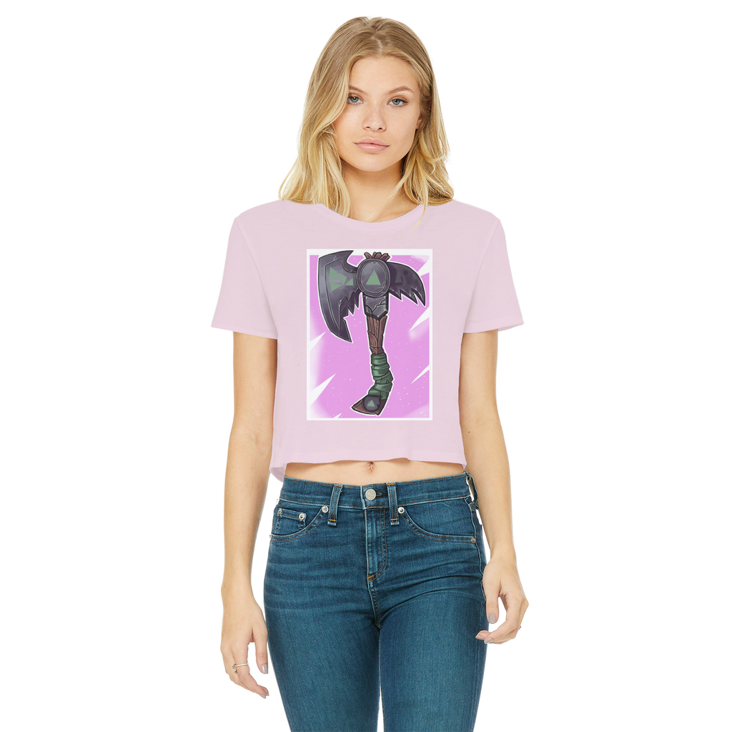 Axe Classic Women's Cropped Raw Edge T-Shirt featuring a round neck, short sleeves, and a stylish raw edge hem in various colors.