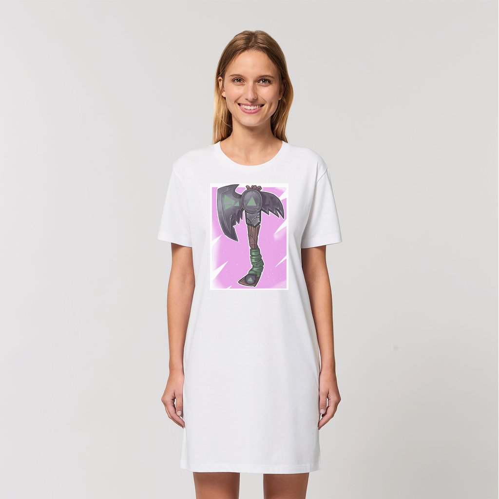 Axe Organic T-Shirt Dress made from 100% organic cotton, featuring a soft-hand feel and stylish design, available in various sizes.