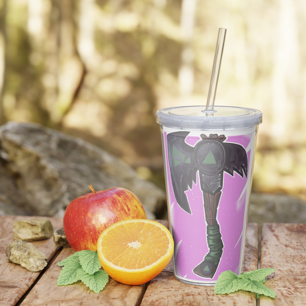 Axe Plastic Tumbler with Straw in vibrant colors, showcasing its lid and customizable design.