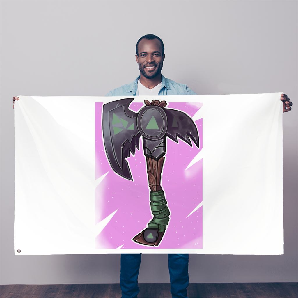 Axe Sublimation Flag measuring 5FT x 3FT, made of durable polyester with vibrant colors and double-stitched edges.