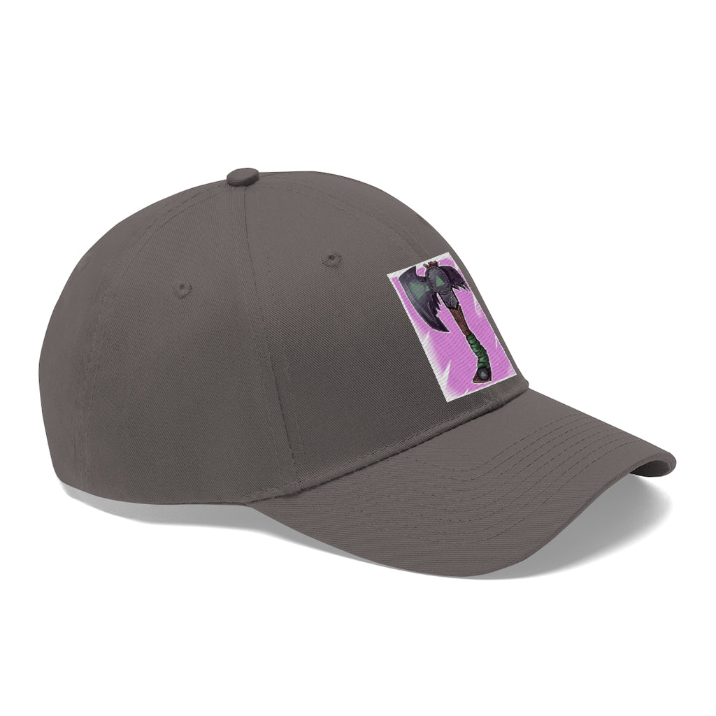 Axe Unisex Twill Hat featuring a classic 6-panel design in durable cotton twill, adjustable Velcro closure for a comfortable fit.