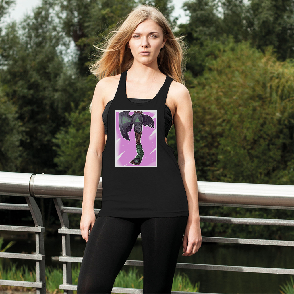 Axe Women's Loose Racerback Tank Top in light grey, featuring a wide crew neck and extra-deep armholes, perfect for gym and casual wear.