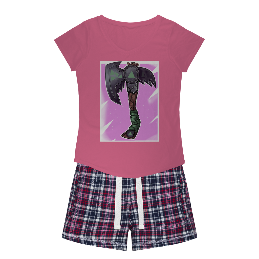 Axe Women's Sleepy Tee and Flannel Short set featuring a relaxed fit T-shirt and colorful flannel shorts, perfect for cozy nights.