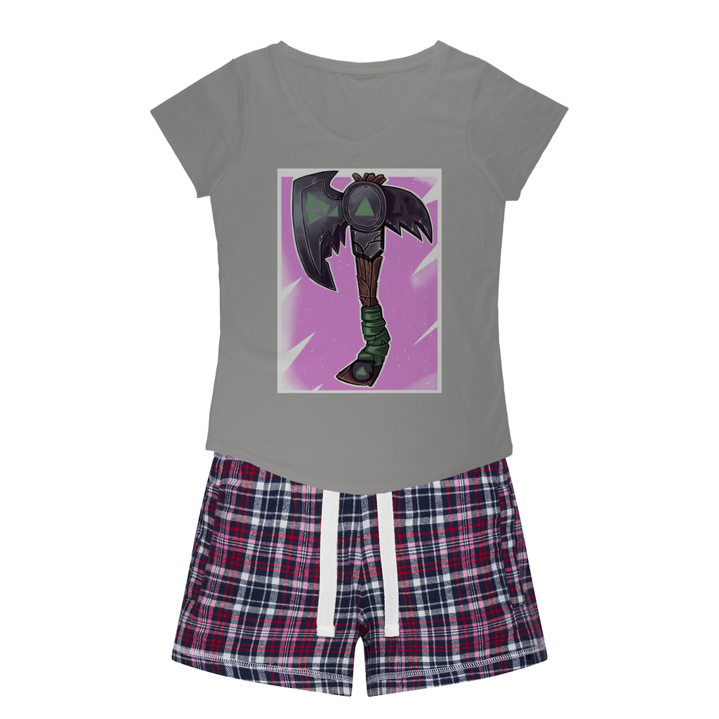 Axe Women's Sleepy Tee and Flannel Short set featuring a relaxed fit T-shirt and colorful flannel shorts, perfect for cozy nights.