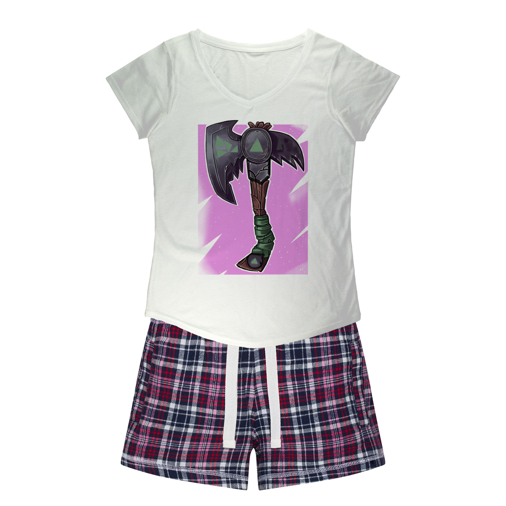 Axe Women's Sleepy Tee and Flannel Short set featuring a relaxed fit T-shirt and colorful flannel shorts, perfect for cozy nights.