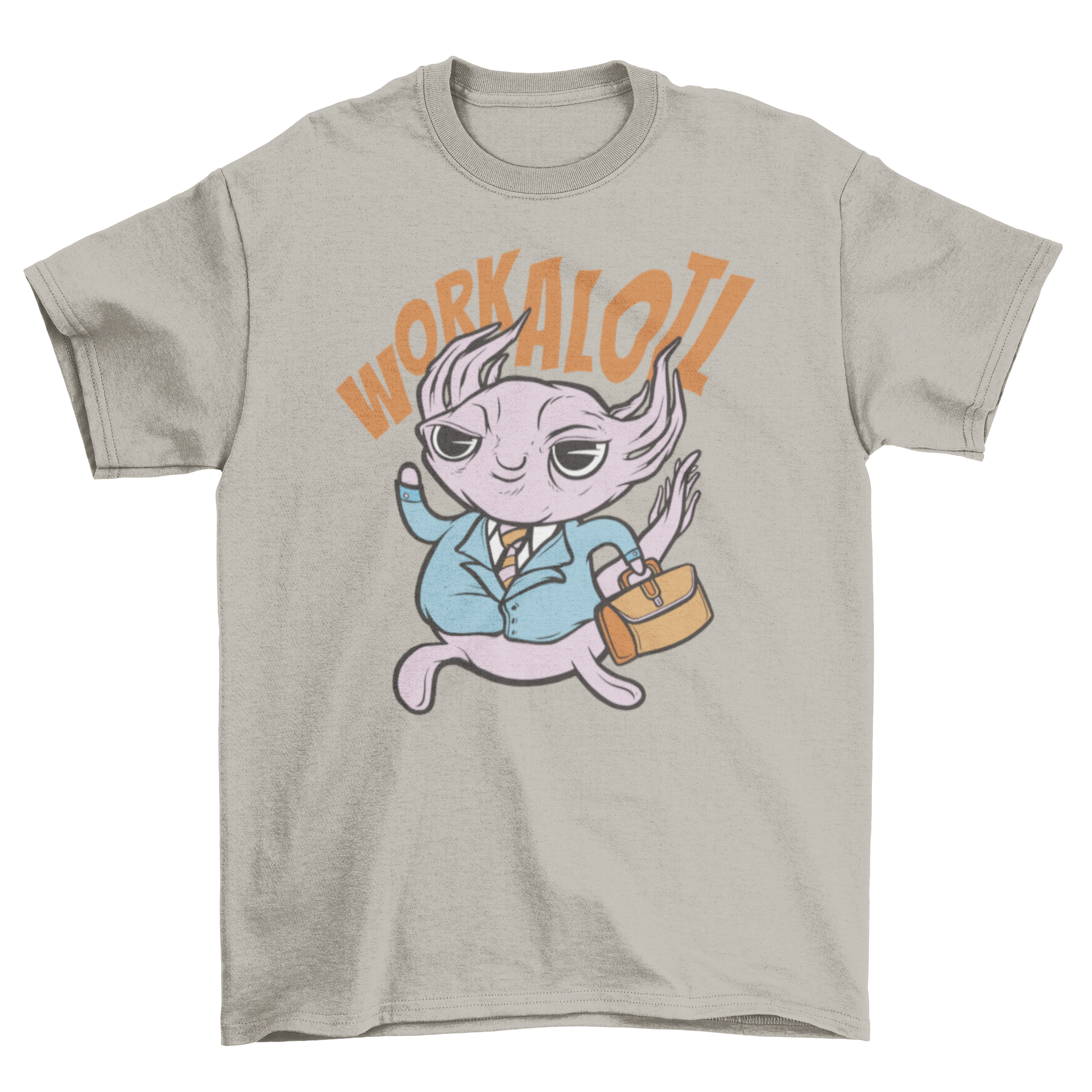 A stylish t-shirt featuring a cartoon axolotl in a suit and briefcase, perfect for animal lovers.