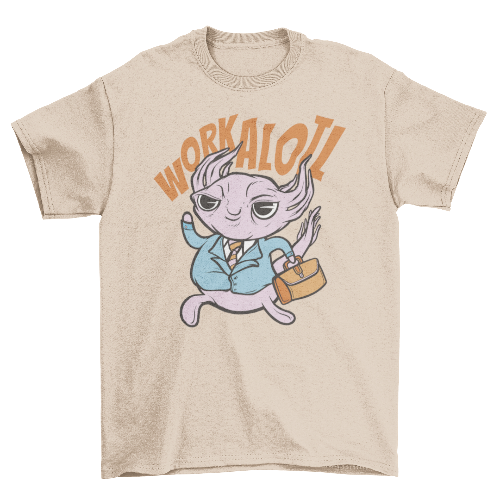 A stylish t-shirt featuring a cartoon axolotl in a suit and briefcase, perfect for animal lovers.