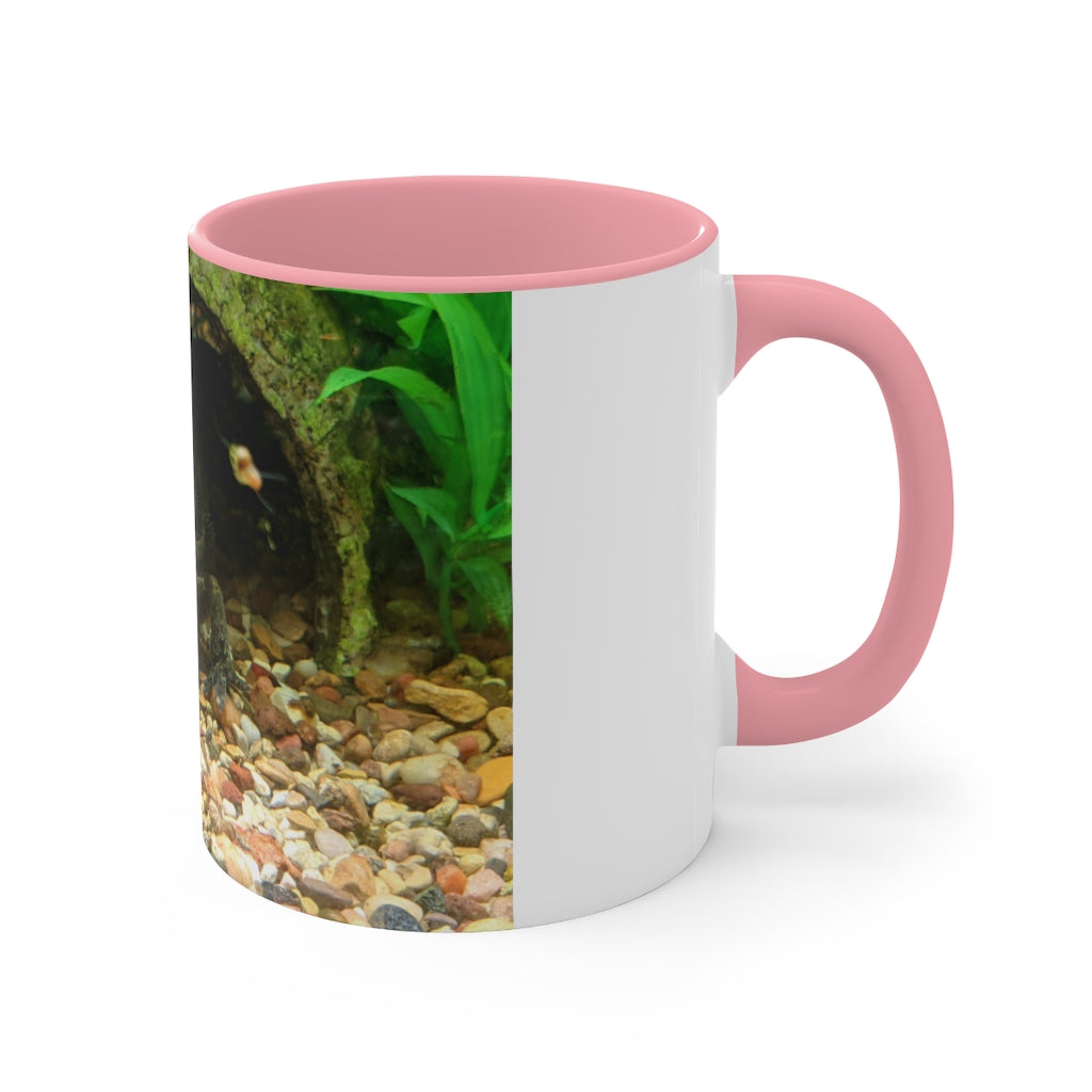 A stylish Axoltl Accent Mug featuring a white exterior with a vibrant colored interior, available in red, pink, and black options.