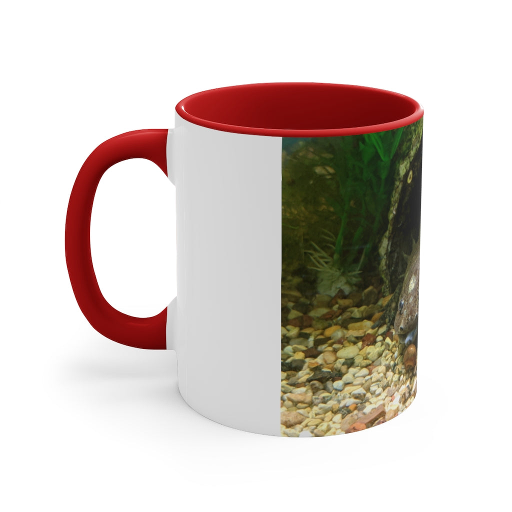 A stylish Axoltl Accent Mug featuring a white exterior with a vibrant colored interior, available in red, pink, and black options.