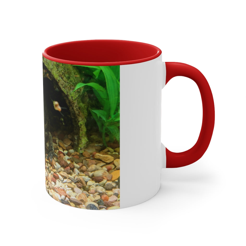 A stylish Axoltl Accent Mug featuring a white exterior with a vibrant colored interior, available in red, pink, and black options.