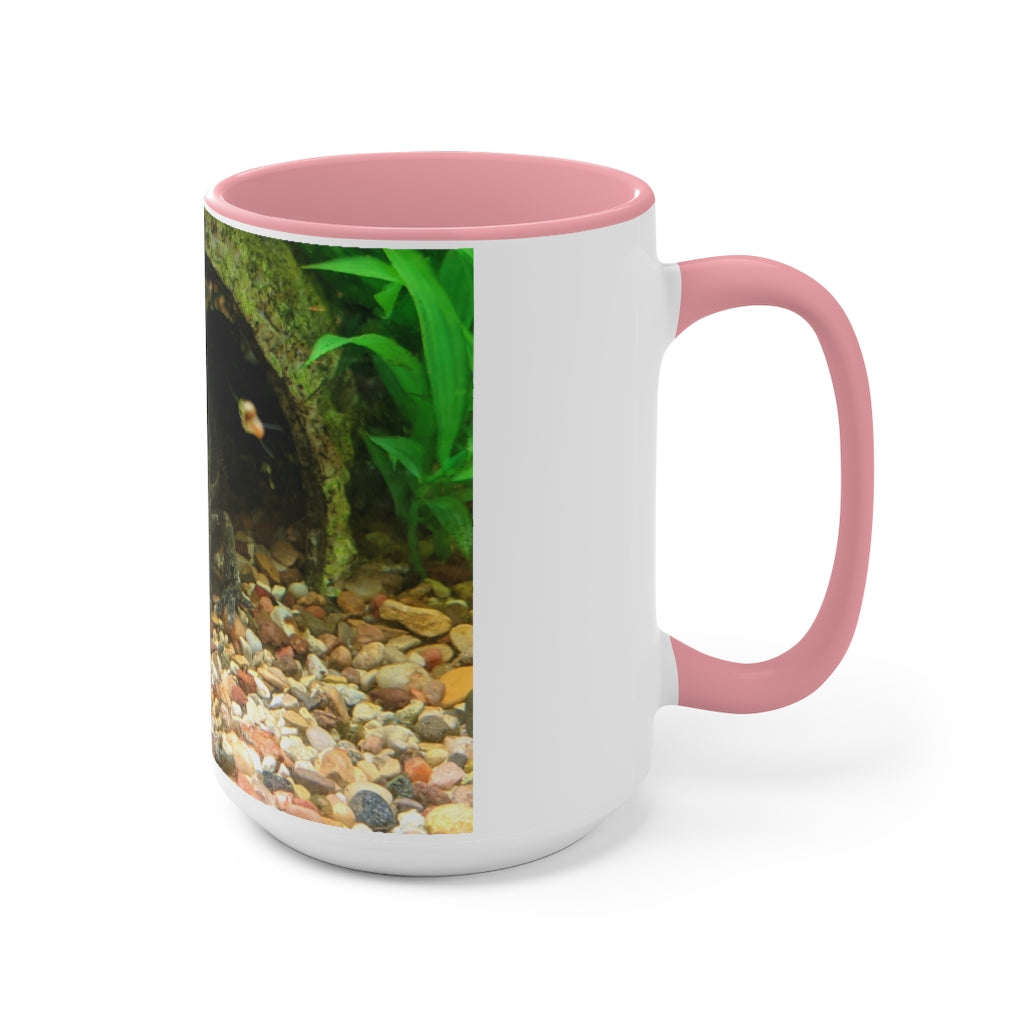 A stylish Axoltl Accent Mug featuring a white exterior with a vibrant colored interior, available in red, pink, and black options.