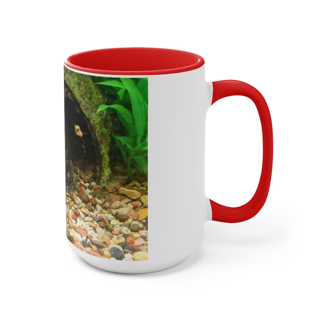 A stylish Axoltl Accent Mug featuring a white exterior with a vibrant colored interior, available in red, pink, and black options.