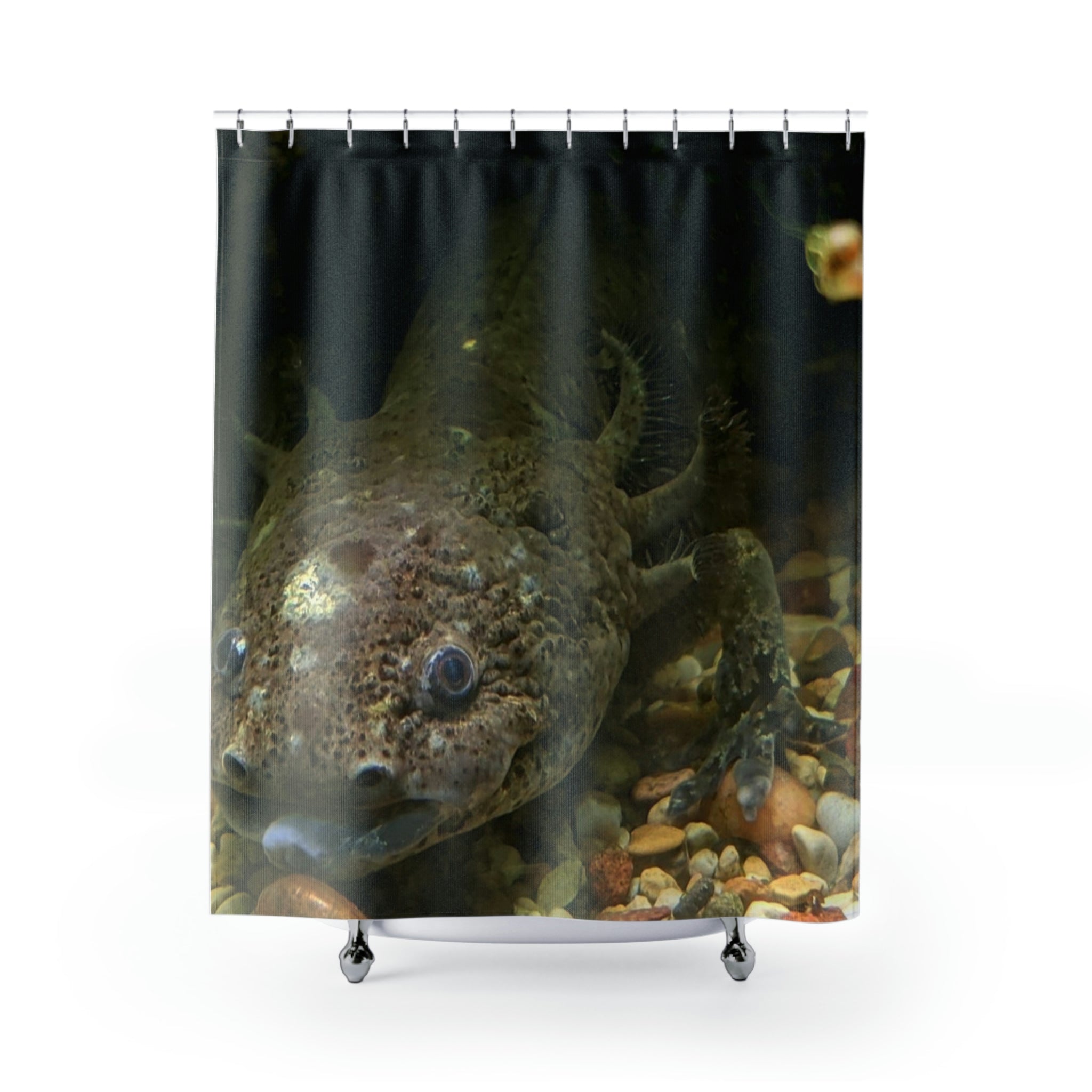 Colorful Axolotl Shower Curtain featuring vibrant aquatic designs on durable polyester fabric.