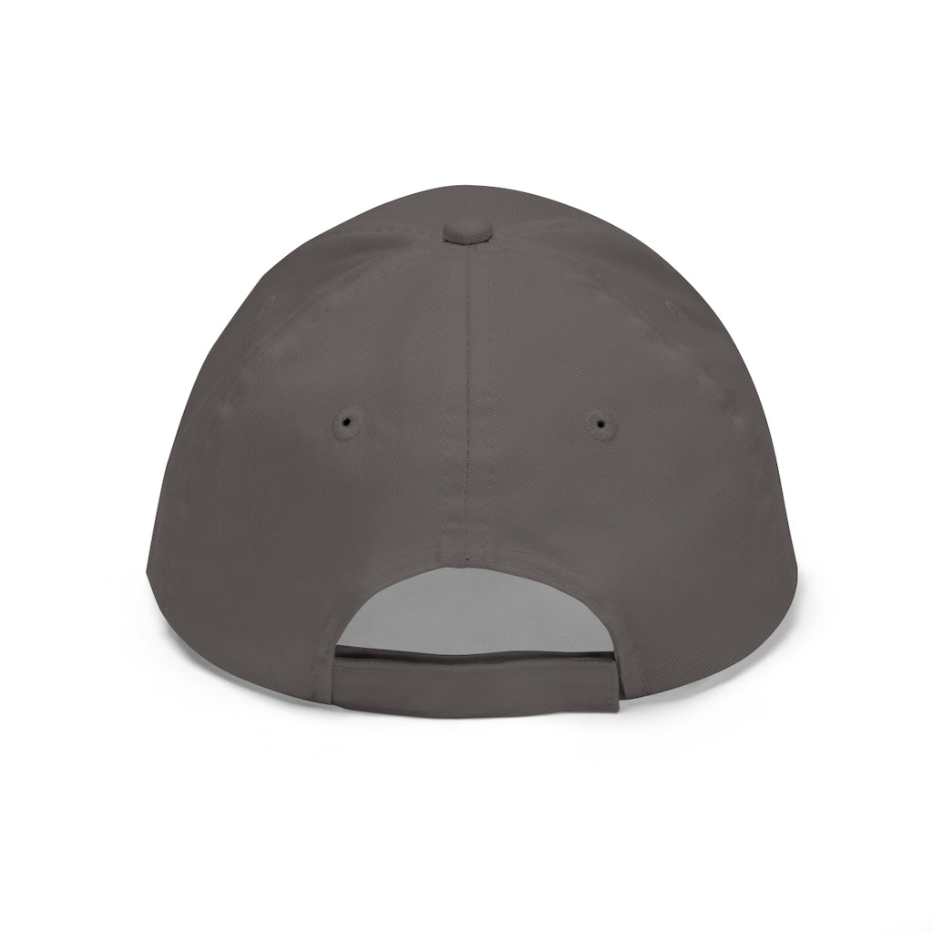 Axoltl Unisex Twill Hat in cotton twill fabric, featuring a classic 6-panel design and adjustable Velcro closure.