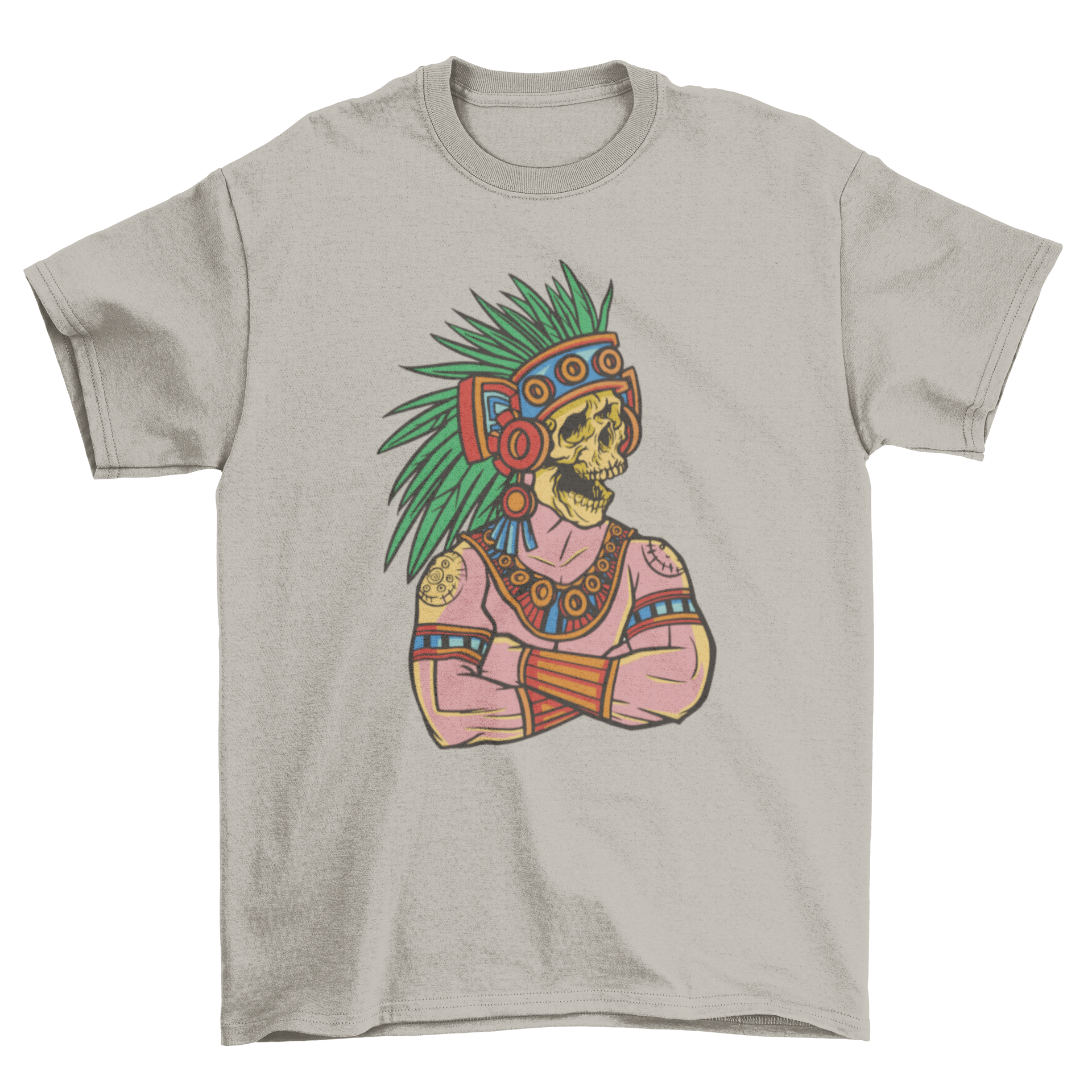 Aztec god Mictlantecuhtli t-shirt featuring intricate design and vibrant colors.