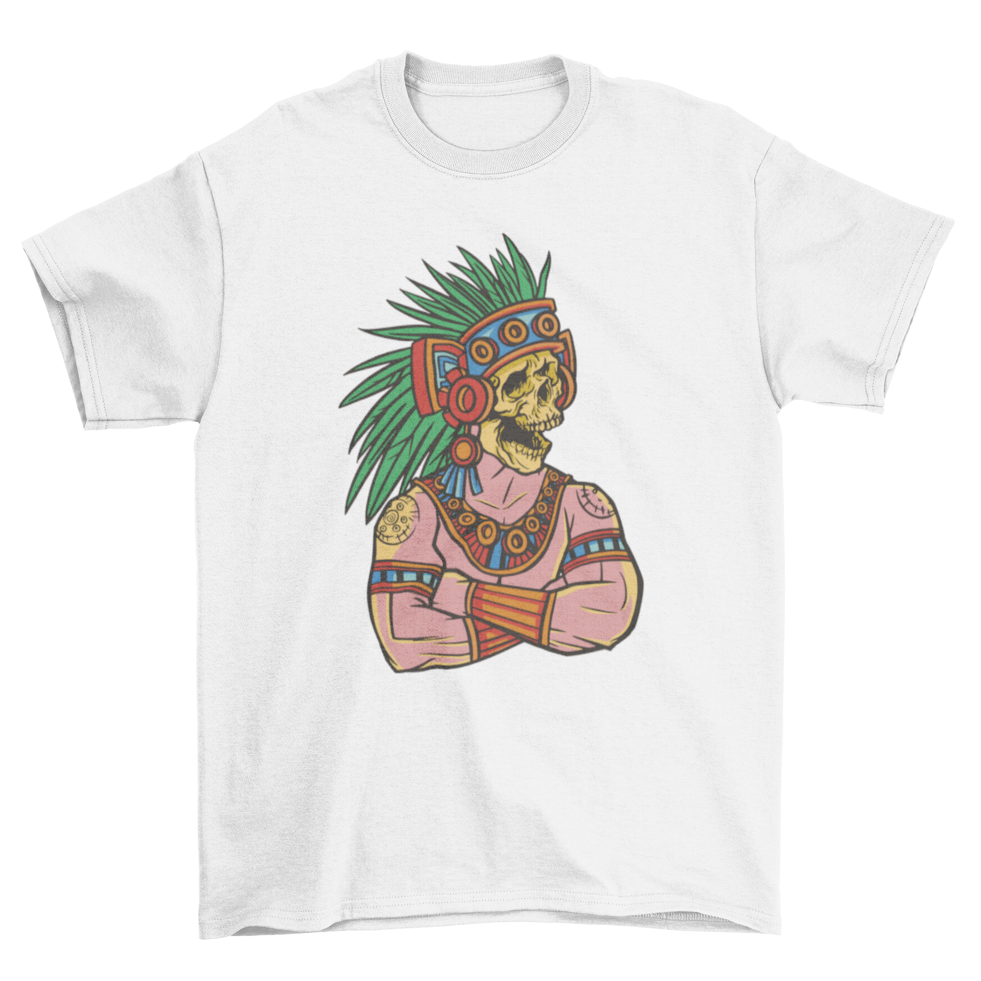 Aztec god Mictlantecuhtli t-shirt featuring intricate design and vibrant colors.