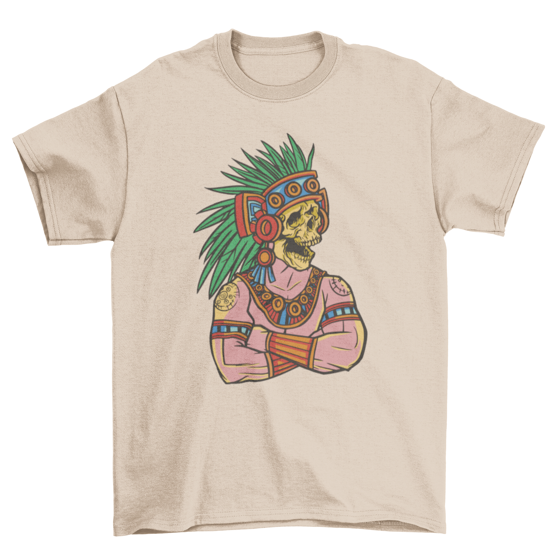 Aztec god Mictlantecuhtli t-shirt featuring intricate design and vibrant colors.