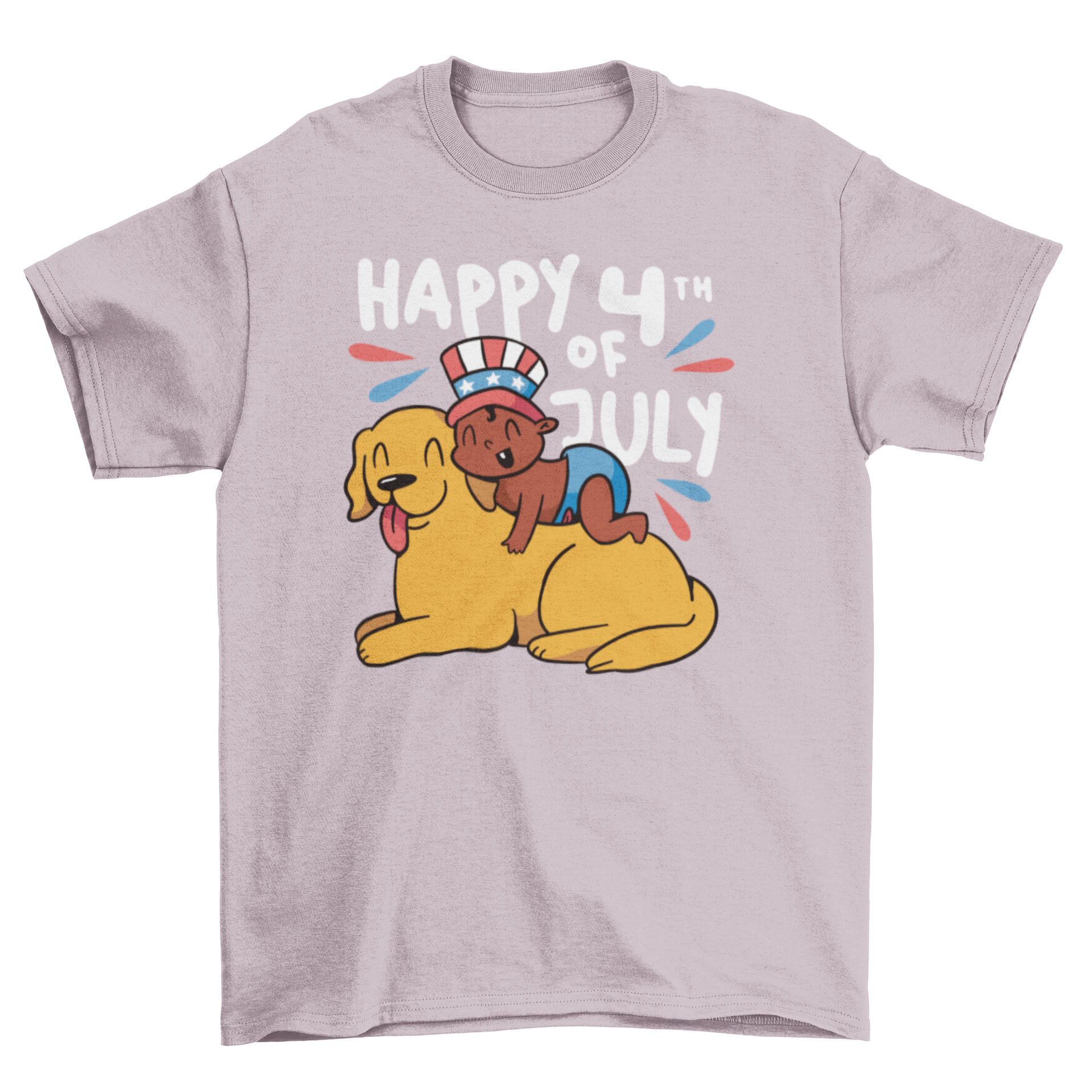 Adorable Baby and Dog Fourth of July T-shirt featuring a baby with an American hat on a dog, celebrating Independence Day.