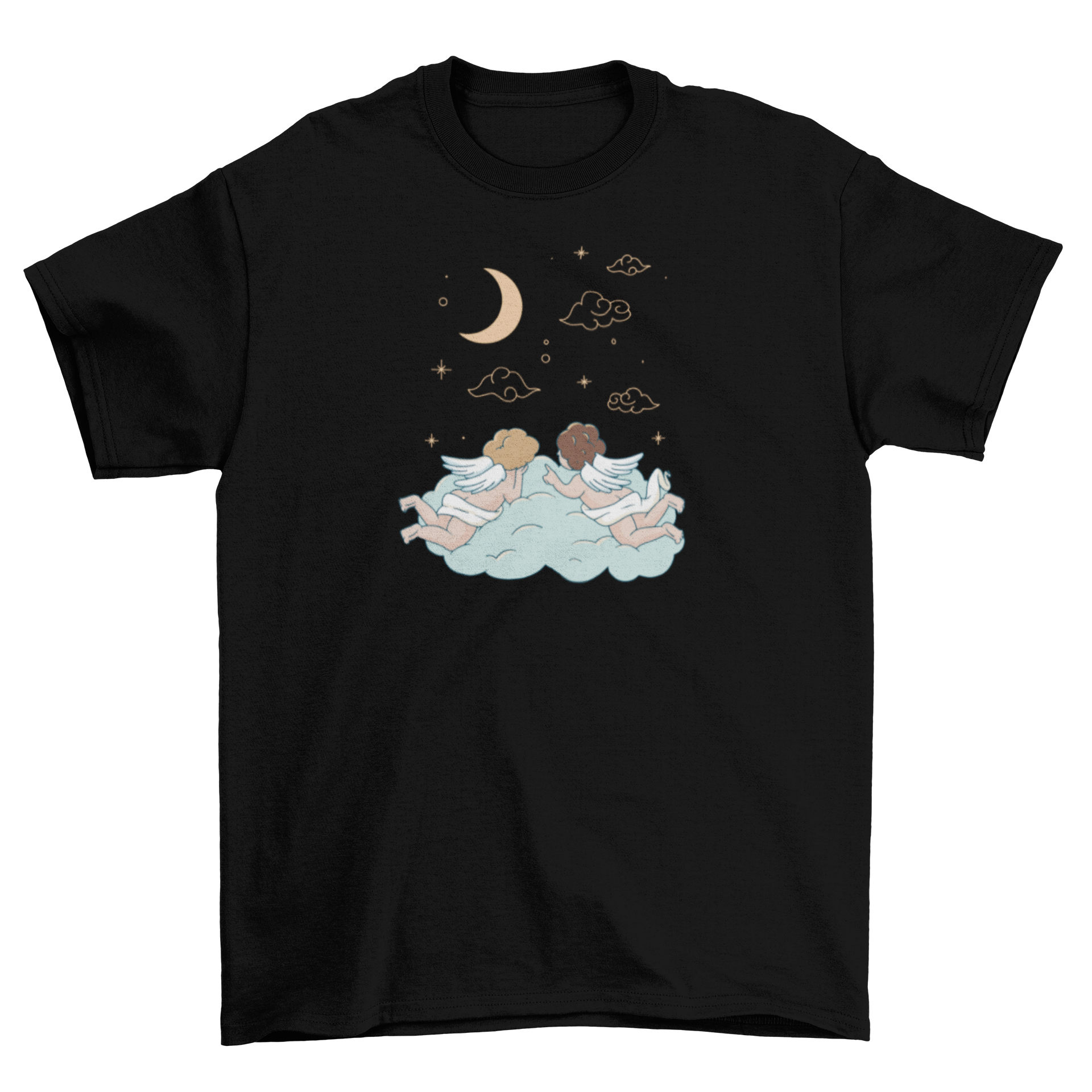 A cute Baby Angels T-Shirt featuring two baby angels on a fluffy cloud, perfect for children.