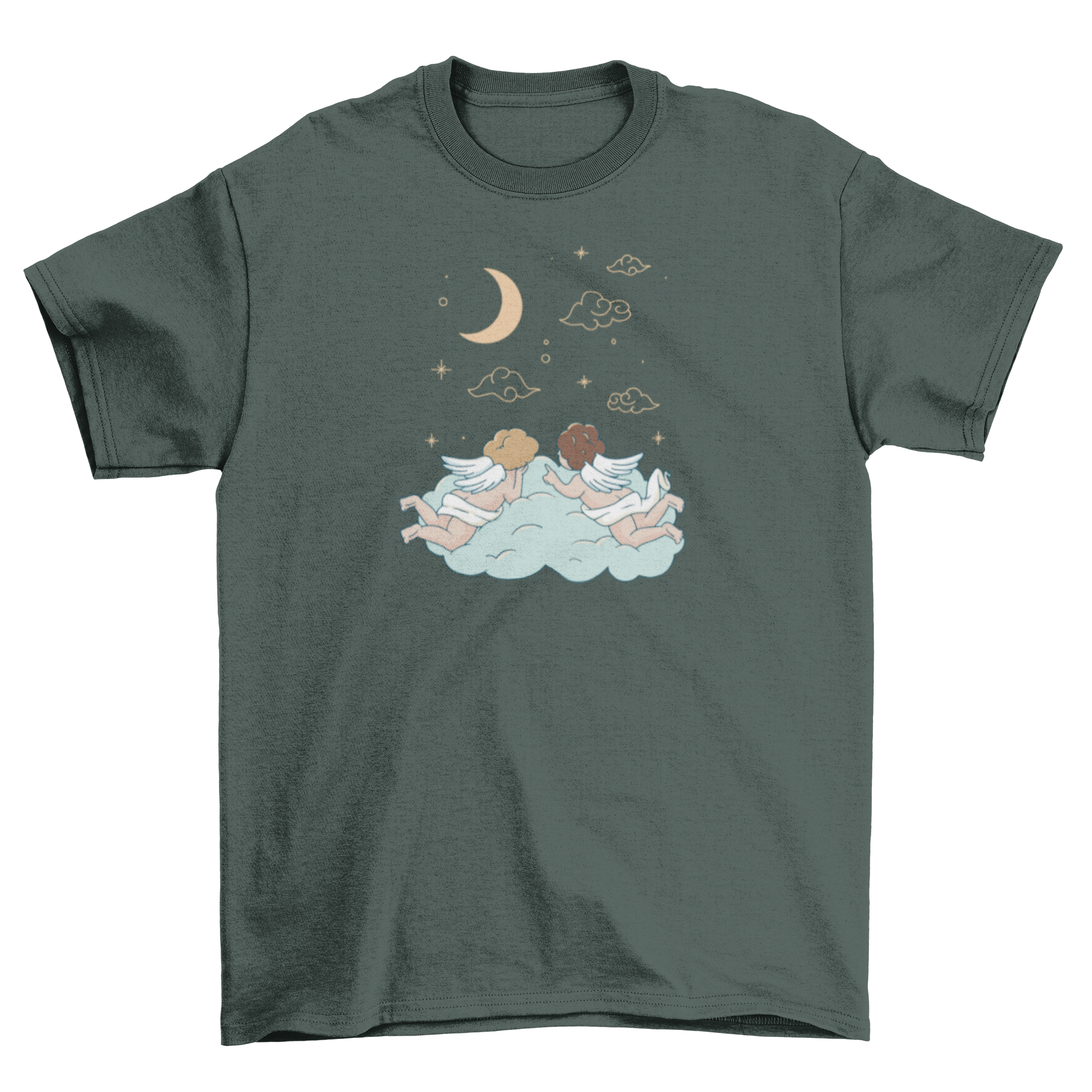 A cute Baby Angels T-Shirt featuring two baby angels on a fluffy cloud, perfect for children.