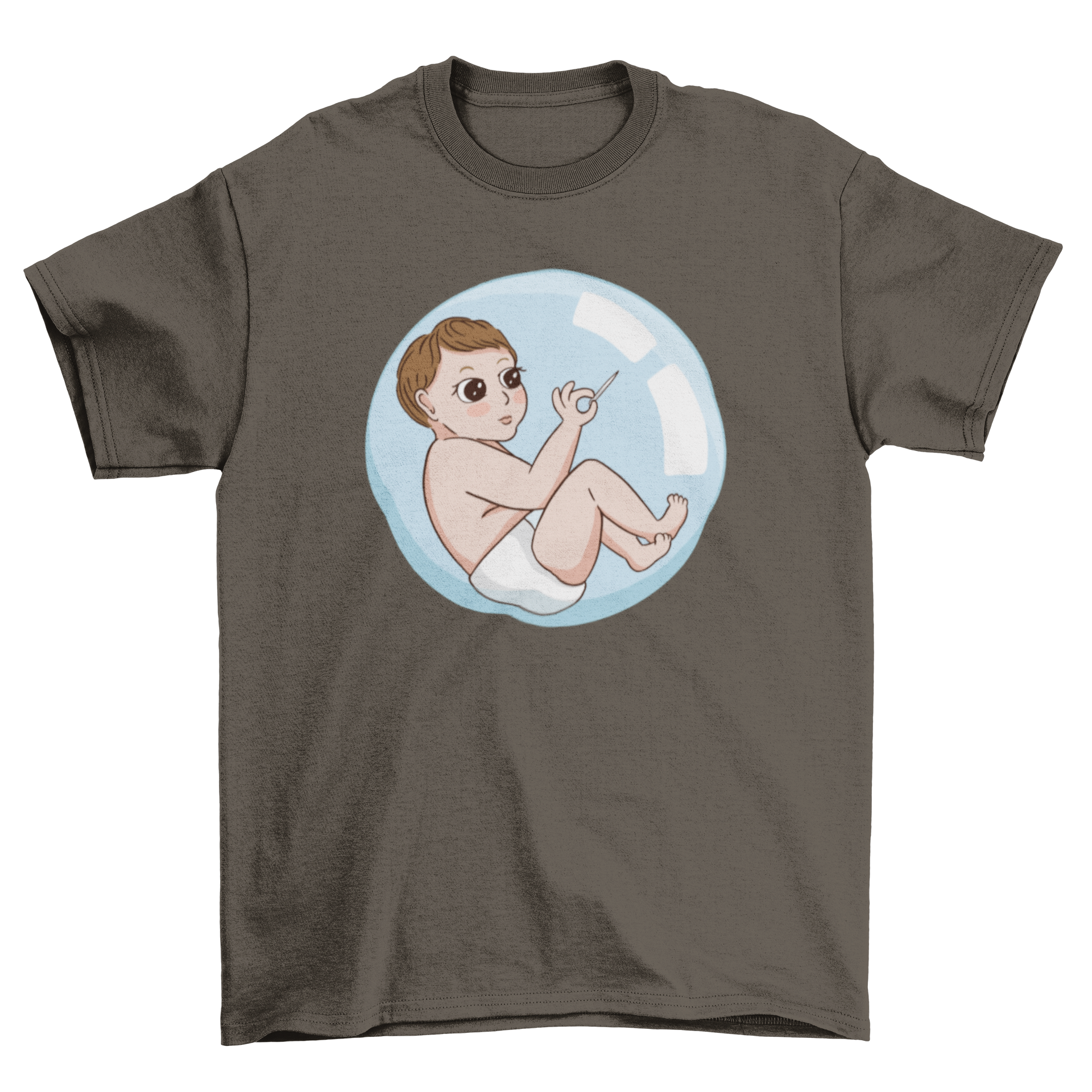 A cute baby bubble t-shirt featuring an illustration of a baby inside a colorful bubble, perfect for infants and toddlers.