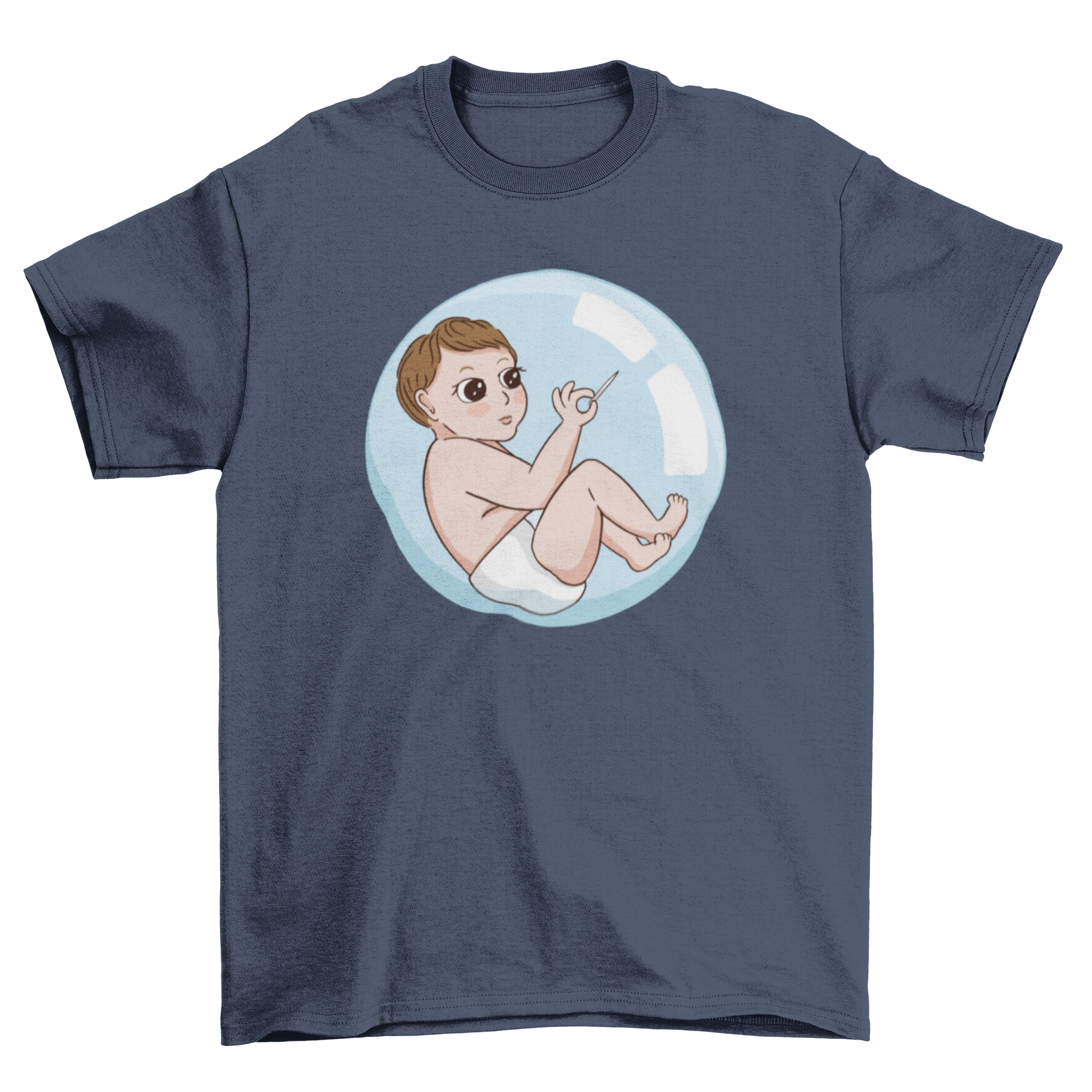 A cute baby bubble t-shirt featuring an illustration of a baby inside a colorful bubble, perfect for infants and toddlers.