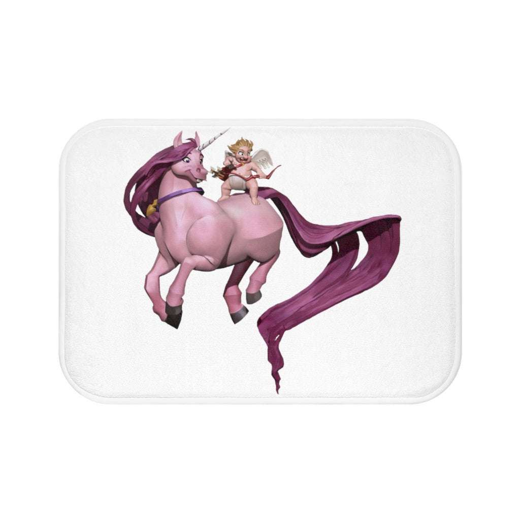 Baby Cupid and Horse Bath Mat with anti-slip backing, featuring a whimsical design in soft microfiber material.