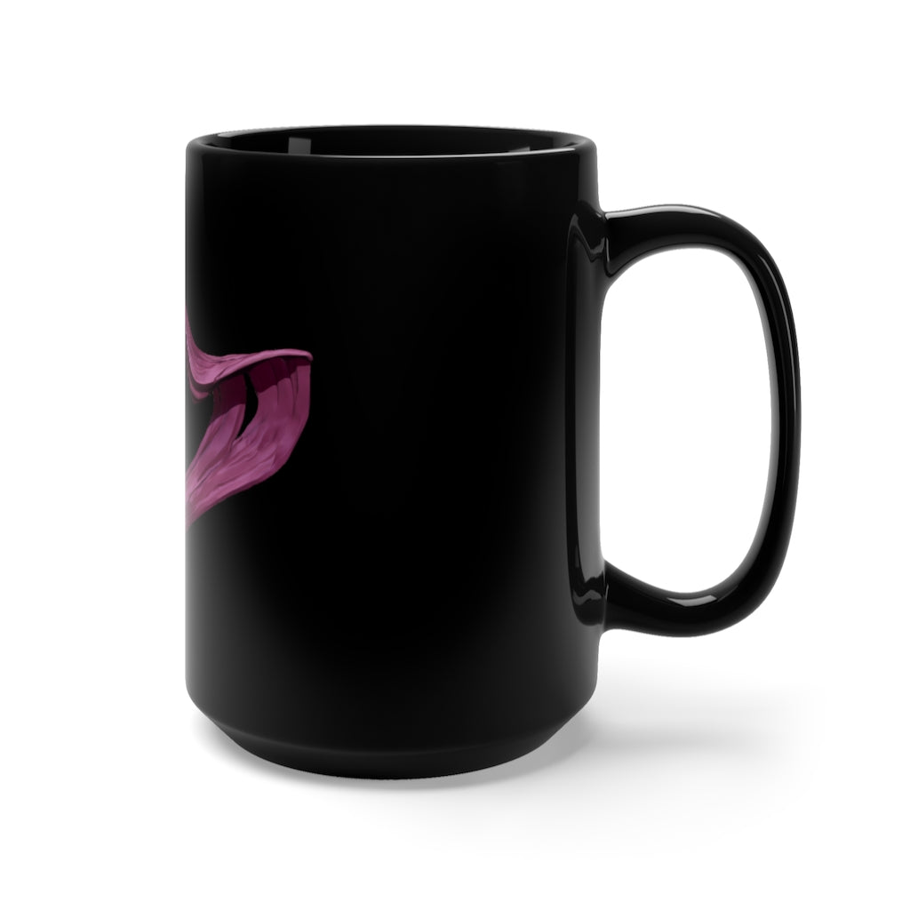 A stylish 15oz black ceramic mug featuring a unique Baby Cupid and Horse design, perfect for coffee and tea lovers.