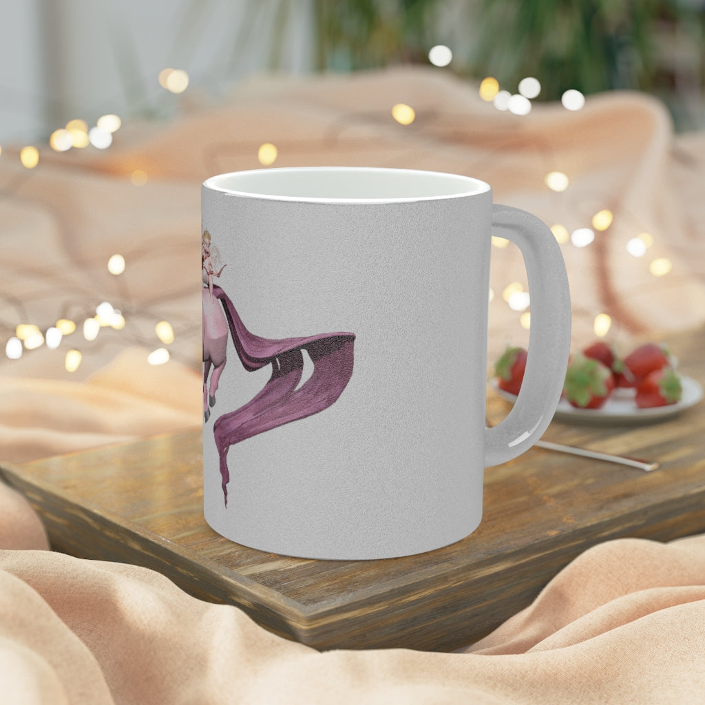 Personalized Baby Cupid and Horse Metallic Mug in Gold and Silver with custom design options.