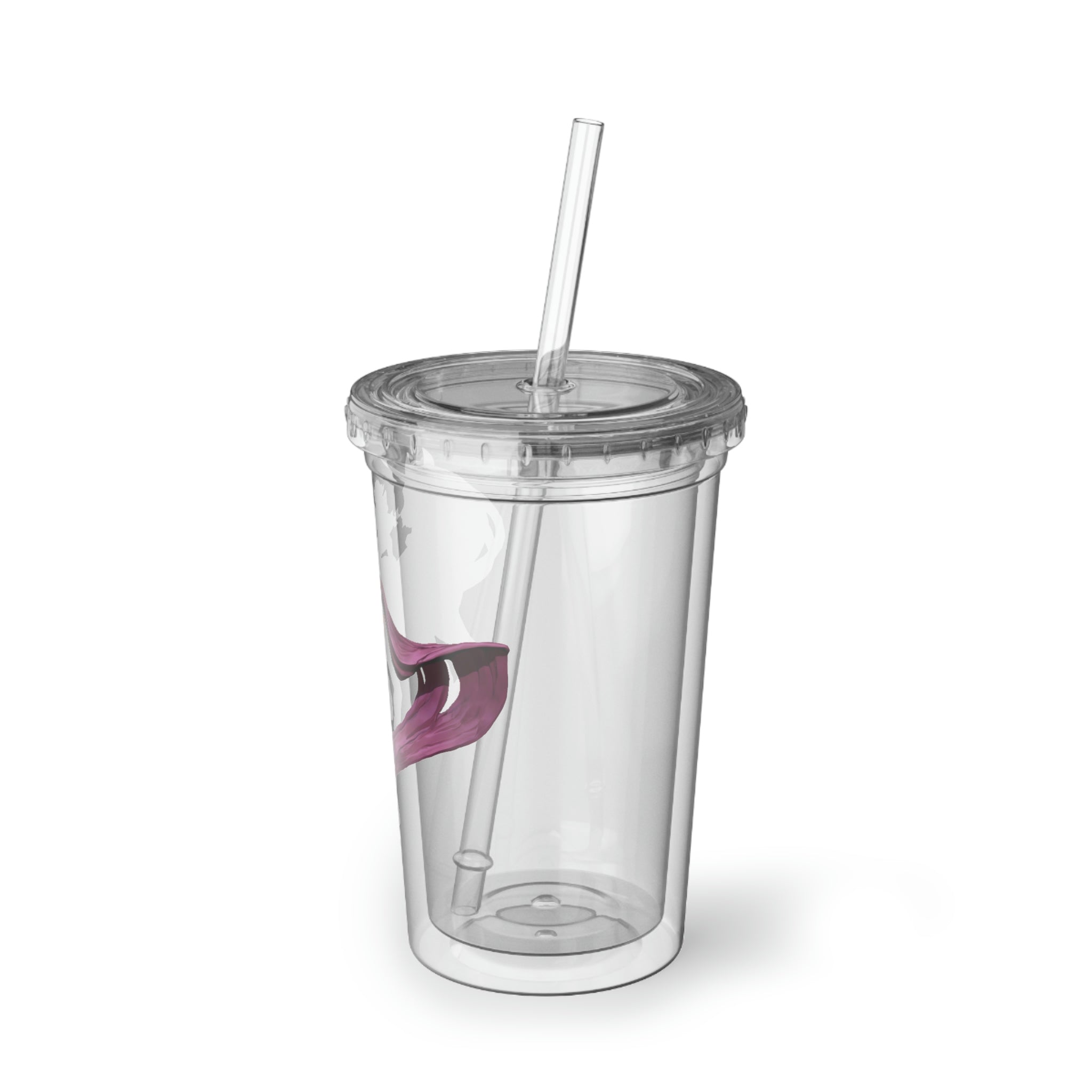 Baby Cupid and Horse Suave Acrylic Cup with double-wall insulation, featuring a vibrant design and a plastic lid with straw.